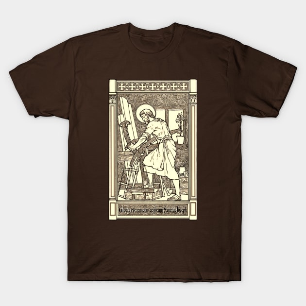 Saint Joseph the Worker Woodblock Print T-Shirt by Catholicamtees